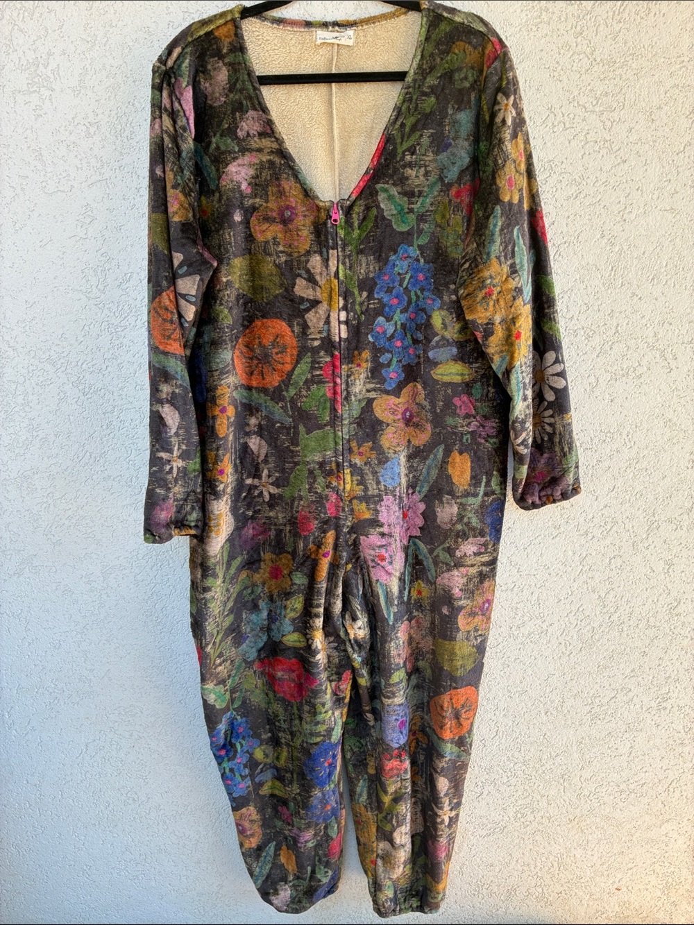 Natural Life super soft fleece brown floral zip up roomy pj onesie